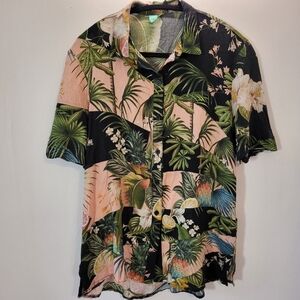 Farm Rio Floral Leaves Button Up Short Sleeve Shirt - Size S